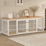 rehomerance 78 Inch Double Dog Crate Furniture, Heavy Duty Extra Large Cage Furniture with Divider for 2 Dogs, Decorative Wooden Kennel Indoor, Pet House for Large and Medium Dogs, White rehomerance