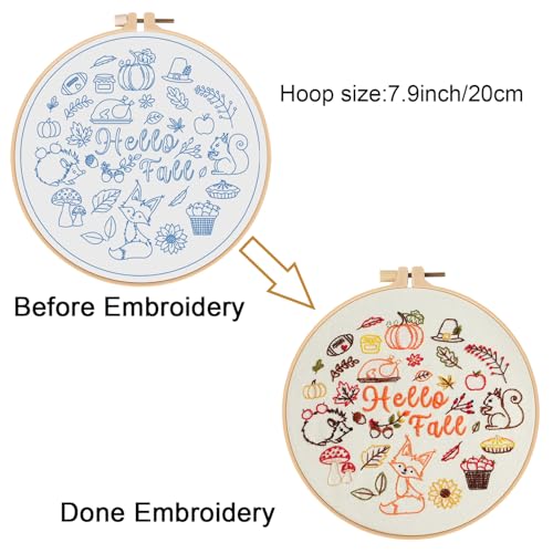 Louise Maelys Fall Embroidery Kits for Beginners,Cross Stitch kit for Adults,DIY Needlepoint for Starters,Including Cloth with Autumn Pattern,Hoop,Instruction and Threads