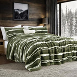 Wonderful 3 Pieces Fluffy Faux Rabbit Fur Comforter Set King Size, Dark Green Plush Fuzzy Bedding Set, Animal Stripes Design Warm Soft Comforter Bedding Set for All Season,104"x94" Wonderful