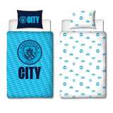 Character World Official Manchester City FC Single Duvet Cover Set, Crestcol Design | Blue Reversible 2 Sided Football Bedding Cover Official Merchandise Including Matching Pillow Case Manchester United