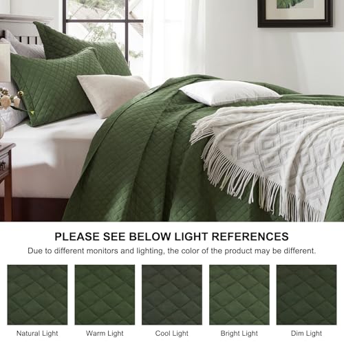 SunStyle Home Quilt Set Twin Olive Green Lightweight Comforter Bedspread Soft Reversible Coverlet for All Season 2pcs Army Green Durable Diamond Quilted Bedding Set (1 Quilt 1 Pillow Sham)(68"x86") SunStyle Home