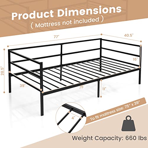 Giantex Metal Twin Daybed Frame, Day Bed with Metal Slat Support & 3-Sided Guardrails, 2-in-1 Space-Saving Sofa Bed for Living Room Guest Room, No Box Spring Needed, Black Giantex