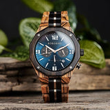 BOBO BIRD Men's Wooden Watch Sport Fashion Wristwatch Casual Chronograph Quartz Watches Men's Wood Stainless Steel Strap Watch with Date Display (Blue) BOBO BIRD