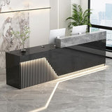 Gguileb Black Reception Desk with Counter, Solid Wood Front Desk Reception Counter with Lockable Drawer & Cable Grommet, Retail Checkout for Beauty Salon, Office, Shop, Left, 63”