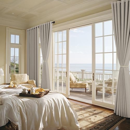 NICETOWN 100% Blackout Linen Curtain for Patio Sliding Door, W100 x L84 in Room Divider Curtain for Bedromm, 2-Sided Faux Linen Physical Shading Thermal Insulated Privacy Drape, Natural, 1 Panel NICETOWN