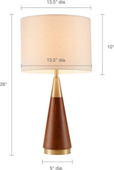 INK+IVY Chrislie Gold White Mid Century Modern Table Lamp , Contemporary Metal Wood Table Lamps for Bedrooms , 13.5"W X 13.5"D X 26"H , Gold / Brown INK+IVY