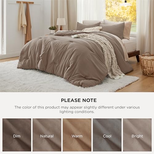 Bedsure King Comforter Set, Brown Soft Prewashed Bedding for All Seasons, 3 Pieces GentleSoft™ Bed Set, 1 Lightweight Comforter (104"x90") and 2 Pillowcases (20"x36") Bedsure