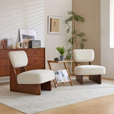 Christopher Knight Home Mores Low Profile Accent Chair Set of 2, Modern Living Room Armless Lounge Chair, Fabric Comfy Reading Chair for Bedroom, Wooden Frame and Thick Padded Seat, Walnut+White Christopher Knight Home