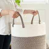 INDRESSME Tall Wicker Laundry Basket, Large Woven Clothes Hamper for Bedroom, Bathroom, Living room, Tall Nursery Hamper for Blankets, Toys, 16 x 20 inches White & Brown INDRESSME