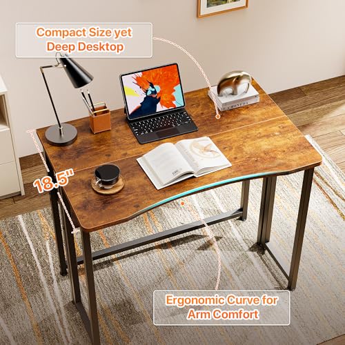 Huuger Folding Desk with Storage Shelf, 31.5 Inch Foldable Computer Table for Small Spaces, Space Saving Sofa Table for Couch, Writing Work Office Computer Desk, Easy to Fold, Rustic Brown Huuger
