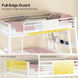 HAUOMS Bunk Bed for Small Space, Twin Over Twin Bunk Beds with Desk, Power Outlets, RGB LED Lights, Storage, Metal Beds with Safety Guardrail & Ladders, No Box Spring Needed (White, No Drawer) HAUOMS