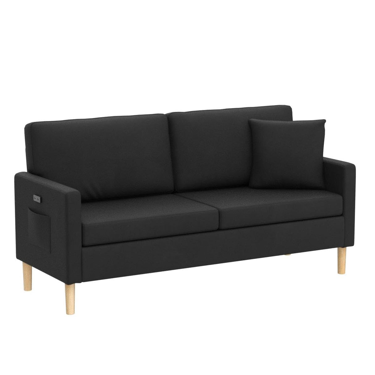 AILEEKISS 66" W Loveseat Sofa with 2 USB Mid Century Modern Love Seats PU Leather Furniture Tufted Upholstered Love Seat Couch for Living Room Office Apartment Bedroom (3-Seater, Black) AILEEKISS