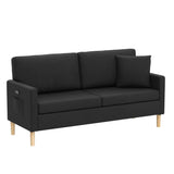 AILEEKISS 66" W Loveseat Sofa with 2 USB Mid Century Modern Love Seats PU Leather Furniture Tufted Upholstered Love Seat Couch for Living Room Office Apartment Bedroom (3-Seater, Black) AILEEKISS