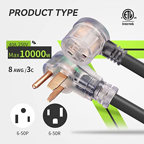 RVMATE 250V 40 Feet Welder Extension Cord, 8 AWG NEMA 6-50 STW Heavy Duty Welding Cord with LED Indicator RVMATE