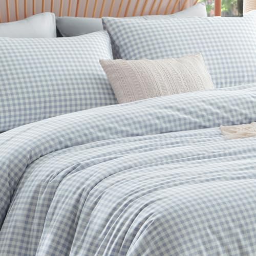Nayoroom Blue Gingham Comforter Set Twin Size Plaid Checkered Dorm Bedding Set Kids 2 Pieces Soft Lightweight Grid Comforter for All Seasons (1 Comforter, 1 Pillowcase) Nayoroom