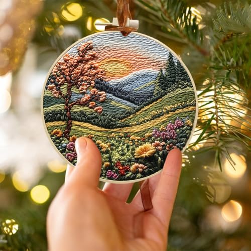 EUBUY Embroidery Kit for Beginners, Nature Landscape Pre-Stamped Pattern Kits for Adults, Hand Embroidery Kit with Hoop, Color Threads,Tools for Craft Lover Hand Stitch