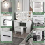 MECHYIN Vanity Desk with Lights, Make up Vanity Desk with Mirror and Power Outlet, Large Makeup Vanity with Dividers and Hair Dryer Rack, Vanity Set 3 Lighting Modes Brightness Adjustable MECHYIN