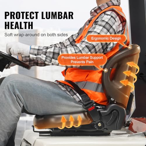 VEVOR Universal Forklift Seat,Tractor Seat with Adjustable Angle Back, Micro Switch and Seatbelt for Toyota Forklift,Tractor,Excavator Skid Loader Backhoe Dozer Telehandler VEVOR