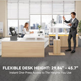 YITAHOME L Shaped Standing Desk with Power Outlets & LED Lights, 63" Electric Standing Desk Adjustable Height Sit Stand Corner Standing Desks with Drawers & Sliding Door, High-Gloss White+Natural Oak YITAHOME