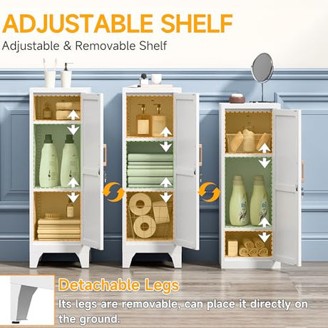 46"H White Metal Locker with 1 Lockable Door and 2 Adjustable Shelves For Employees,3 Tier Small Storage Cabinet with Detachable Legs and Vintage Handle for Kitchen, Office,School,Gym,Easy Assembly Firstsky