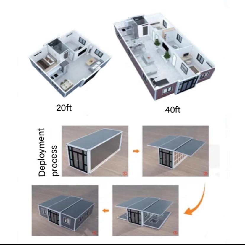 Generic 20,30,40FT Prefab Tiny House Compact, Expandable and Portable Structure | with Complimentary Furniture | Outdoor Space for Living, Office, Holidays | Fully Equipped & Customizable, MH - WoodArtSupply