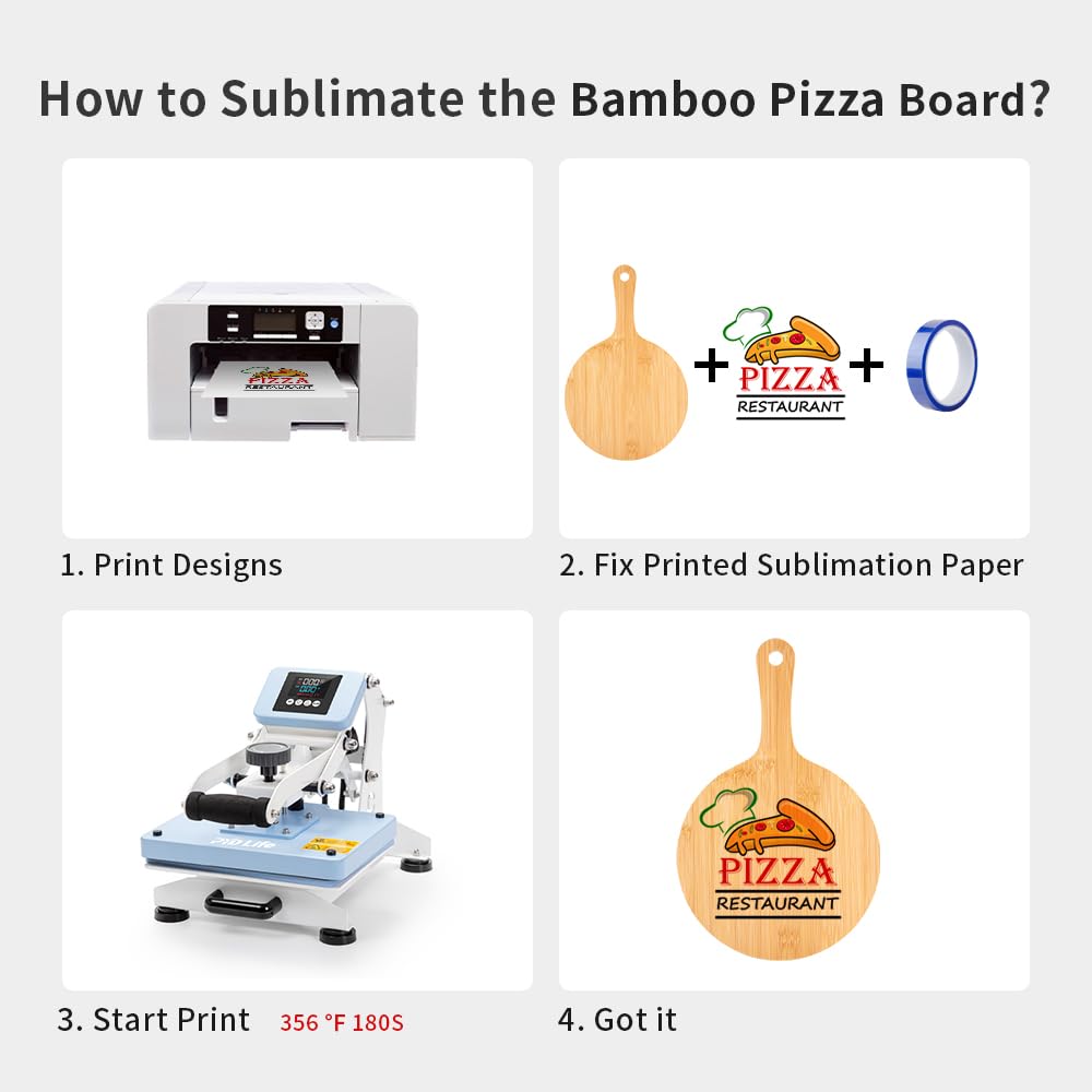 PYD Life 6 Pack Sublimation Bamboo Cutting Boards Round with Handle Blanks L 15" x W 10.2" Thickness 0.47“ Sublimation Wooden Pizza Boards for Kitchen Cheese Fruit Vegetables