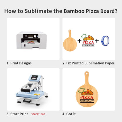 PYD Life 6 Pack Sublimation Bamboo Cutting Boards Round with Handle Blanks L 15" x W 10.2" Thickness 0.47“ Sublimation Wooden Pizza Boards for Kitchen Cheese Fruit Vegetables