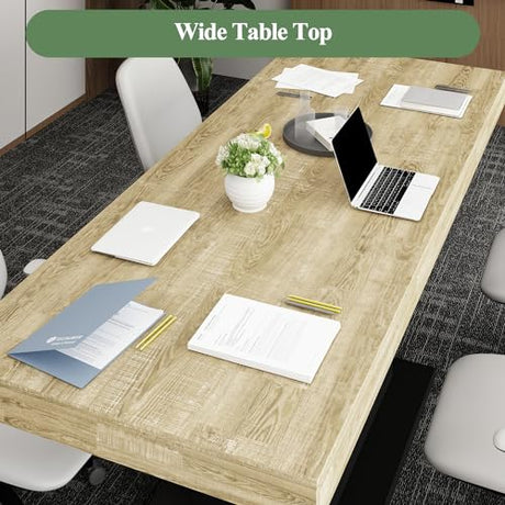 WOODTIME Extendable Conference Table for 6-8 People, 63" to 78.7" Rectangle Meeting Seminar Table for Office Conference Room, Black & Brown WOODTIME