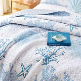 weigelia Coastal Quilts Bedding Set King Size - Blue Summer Nautical Bedding Quilt with Pillow Cases, Beach Reversible Quilt Set Bedspreads Coverlet Soft Lightweight Comforter weigelia