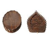 GOLDY&WENDY Ebony Oval Lotus Backlit Base Solid Wood Carved Guanyin Buddha Statue Decor Base Antique Art Craft Display Stand GOLDY&WENDY