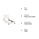 Furinno FB19821TWH Pessac PU Leather Upholstered Platform, Twin, White Furinno