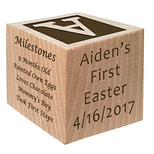 Baby's First Easter Gift 2024 - Personalized Block Easter Gift Custom Engraved Wooden Baby Block for Boy and Girl Choose Image Easter Basket Bunny Egg He is Risen My First Easter Cross - WoodArtSupply