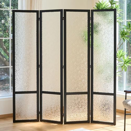 Acrylic Room Divider,4-Panel Freestanding Partition Screen, Frosted Translucent Privacy Panel - Lightweight Modern Divider for Home Office Studio (Black, 4 Panels) Svimi