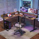 SANODESK 71" L Shaped Standing Desk with 4 Drawers, Height Adjustable Stand up Desk, Corner Gaming Desk with Monitor Stand, Black Frame/Rustic Brown Top SANODESK