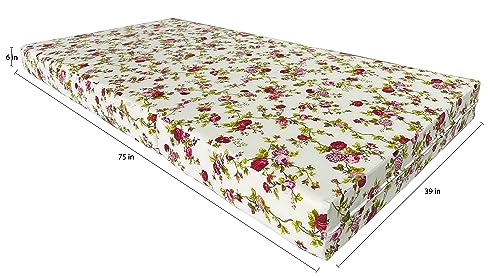 D&D Futon Furniture Red Rose White Twin Size Shikibuton Trifold Beds, Covertible Ottoman, Folding Mattress 75 x 39 x 6, High Density Foam D&D Futon Furniture