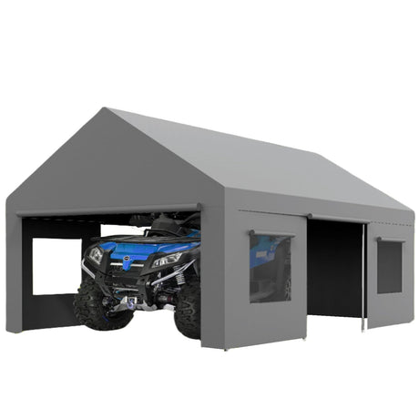 IDEALHOUSE 13'x20' Oversized Heavy Duty Carport - Portable Garage with Reinforced Frame & 4 Doors + 4 Windows, Large Shelter for Pickup Trucks, SUVs & Travel Trailers (Gray) IDEALHOUSE