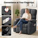 Pipishell Power Recliner Chair for Adults, One-Touch Synchronized Reclining, Oeko-TEX Chenille Fabric Electric Recliner with Remote USB Ports, Cup Holder & Side Pockets, for Living Room & Bedroom