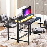 YATINEY Small Computer Desk with Charging Station and LED Lights, Gaming Desk with Monitor Stand, 2-Tier Home Office Desk with 4 Side Hooks, for Living Room, Home Office, Black DN01UDBBY2 YATINEY