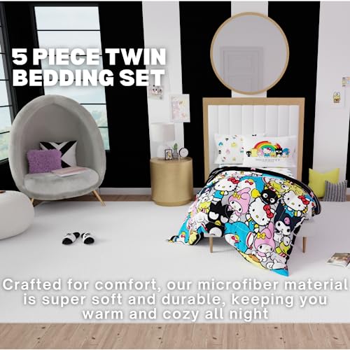 Franco Collectibles Hello Kitty & Friends Bedding 5 Piece Super Soft Comforter and Sheet Set with Sham, Twin, (Official Licensed Product) Franco