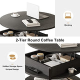 FABATO Round Lift Top Coffee Table for Living Room, 35.43'' Round Coffee Table with Storage and Hidden Compartment, 2 Tier Large Farmhouse Coffee Table Round Dining Table, Black FABATO