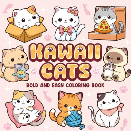 Kawaii Cats Bold and Easy Coloring Book: Cute And Adorable Minimalist Cats Designs Simple Art Coloring Page For Kids And Adults WoodArtSupply