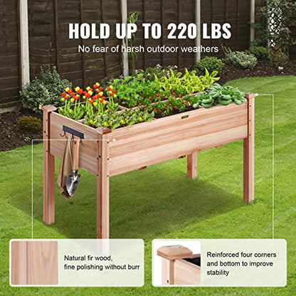 VEVOR Raised Garden Bed, Wooden Planter Box, Outdoor Planting Boxes with Legs, for Growing Flowers/Vegetables/Herbs in Backyard/Garden/Patio/Balcony, Burlywood (48x24x30in Elevated Planter with Legs)