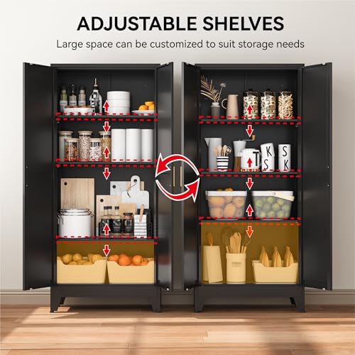 COFaR 61" Metal Pantry Cabinet in Black, Modern Storage Cabinet with Adjustable Shelves, Sturdy Metal Cupboard for Kitchen, Office, Living Room & Bathroom Organization COFaR