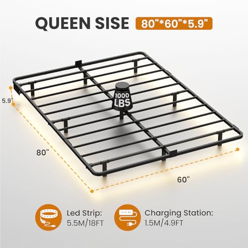 Kaelidra Queen Size Floating Bed Frame with LED Lights, Heavy Duty Metal Platform Floating Bed Frame with Charging Station, No Box Spring Needed, Easy Assembly, Noise Free Kaelidra