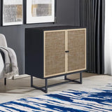 Nathan James Accent Boho Modern Free Standing Buffet Sideboard Hallway, Entryway, Dining Living Room, 1 Storage Cabinet, Black Oak/Cane Nathan James