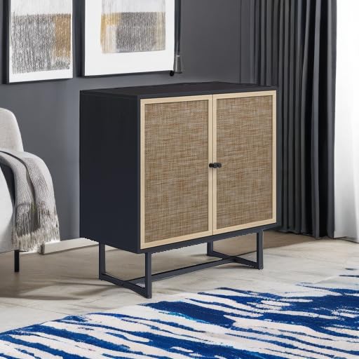 Nathan James Accent Boho Modern Free Standing Buffet Sideboard Hallway, Entryway, Dining Living Room, 1 Storage Cabinet, Black Oak/Cane - WoodArtSupply