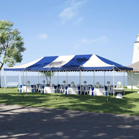Quictent 20x40 Party Tent Heavy Duty Fire Retardant Pole Tent Weekend Canopy Easy Set Up with 120 Person Capacity, Outdoor Canopies for Parties, Weddings, and Events (Striped Blue,no Sides) Quictent