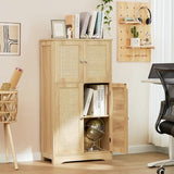 Iwell Natural Rattan Storage Cabinet with 4 Doors and Adjustable Shelf Iwell