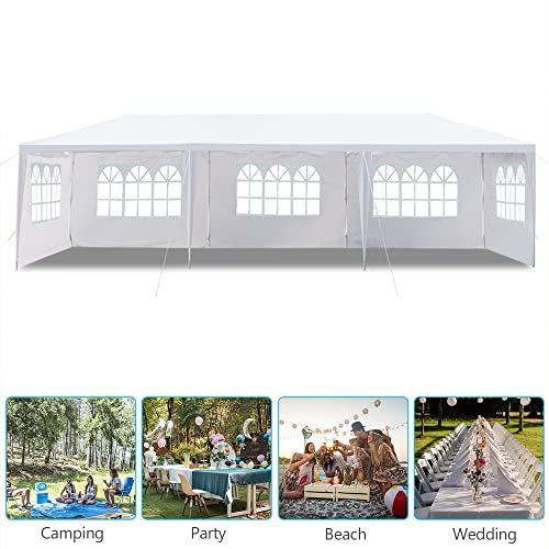 susici 10x30 Outdoor Party Tent with 5 Removable Sidewalls & Transparent Windows Outside Gazebo Canopy Tent Event Tent for Wedding, Birthday, Garden Parties and Backyard Patio BBQ Events