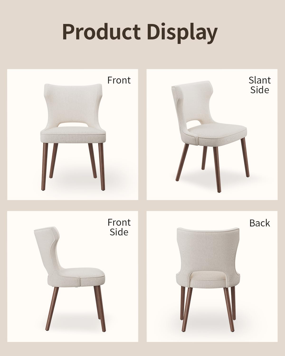 Homixis Wooden Dining Chairs Set of 4, Farmhouse Dining Room Chairs, Modern Kitchen Chairs, Upholstered Chair for Restaurant & Cafe, Beige Homixis